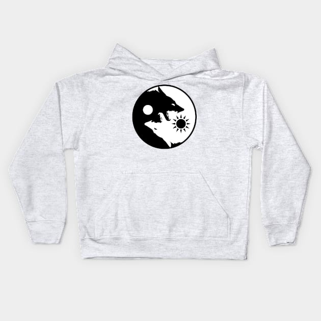 The Wolves Within Yin and Yang Symbol Kids Hoodie by Mandra